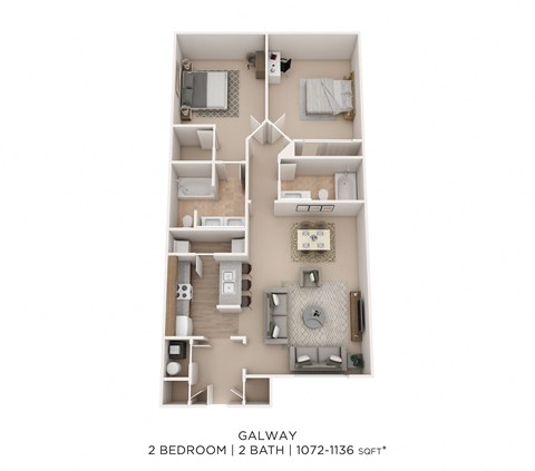 Floor plan for 2 beds, 2 baths, 1104 sqft